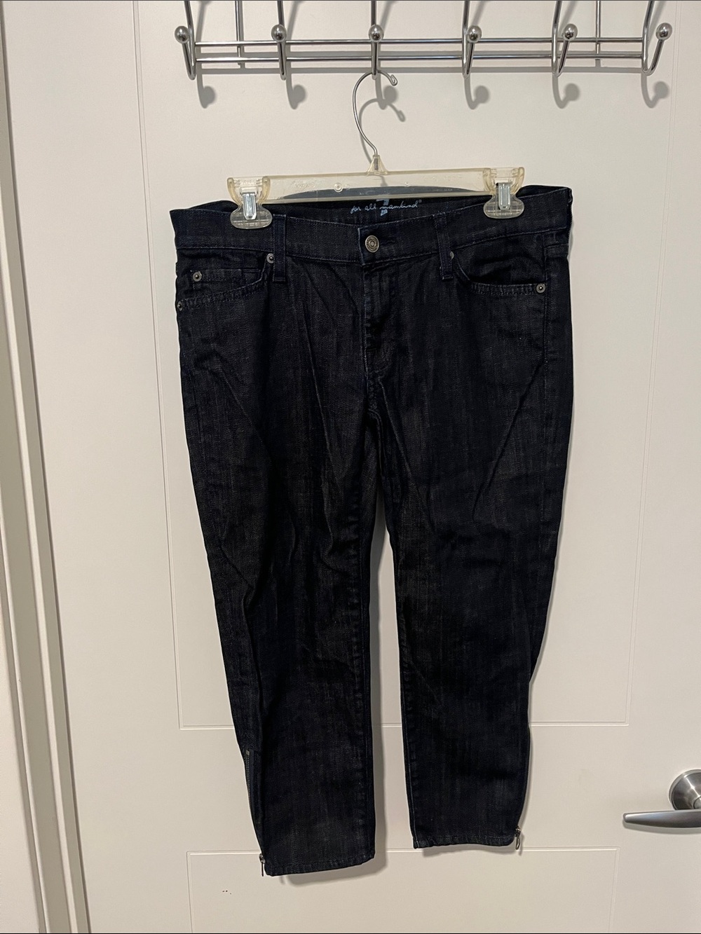 7 For All Mankind Dark Blue Side Ankle Zipper Cropped Denim Pockets Jeans